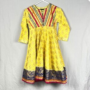 Rangreet Anarkali Kurta Girls Size 3-4 Yellow Pink Blue Gold Ethnic Indian Dress